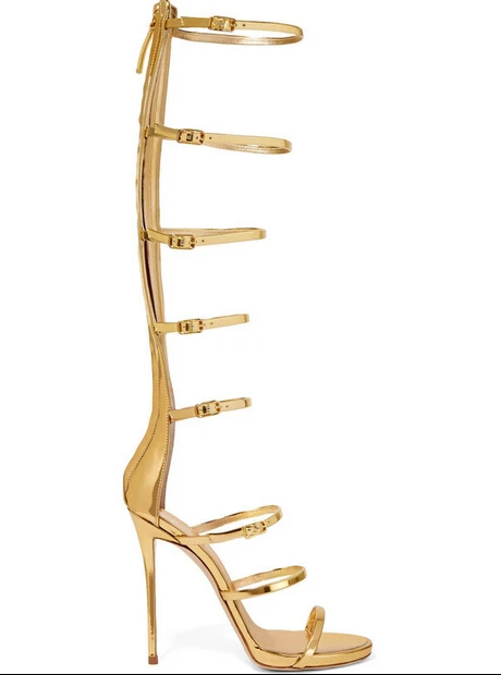 Женские босоножки на высоком каблуке золотистые/Серебристые