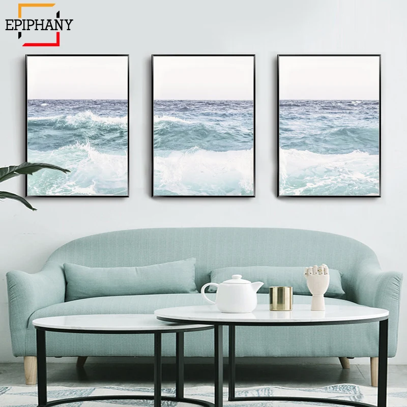 Современная океанская волна распечатанная в море скандинавский Картина на