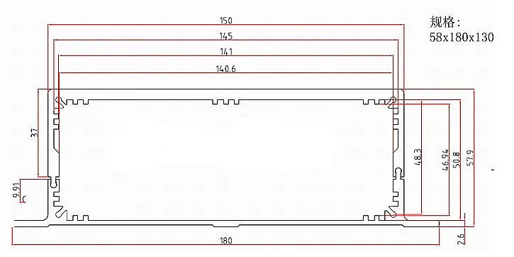 1 шт./лот алюминиевый корпус din-рейки экструдированный pcb наружный 58(H)x180(W)x130(L) мм |