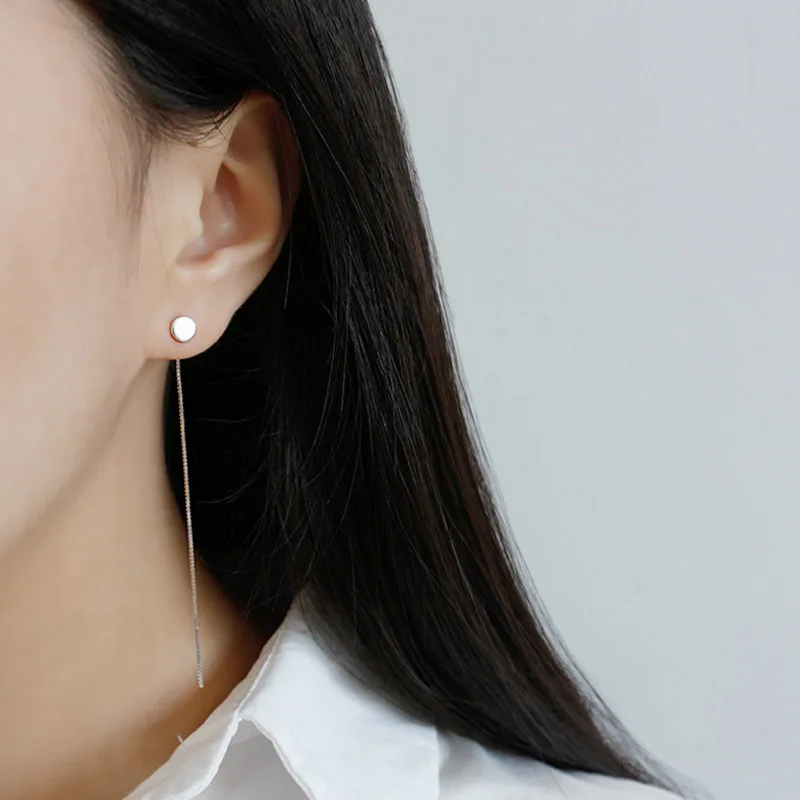 New Simple Punk Geometric 925 Sterling Silver Chain Tassels Ear Jewelry Drop Earrings Vintage Long Earring | Украшения и