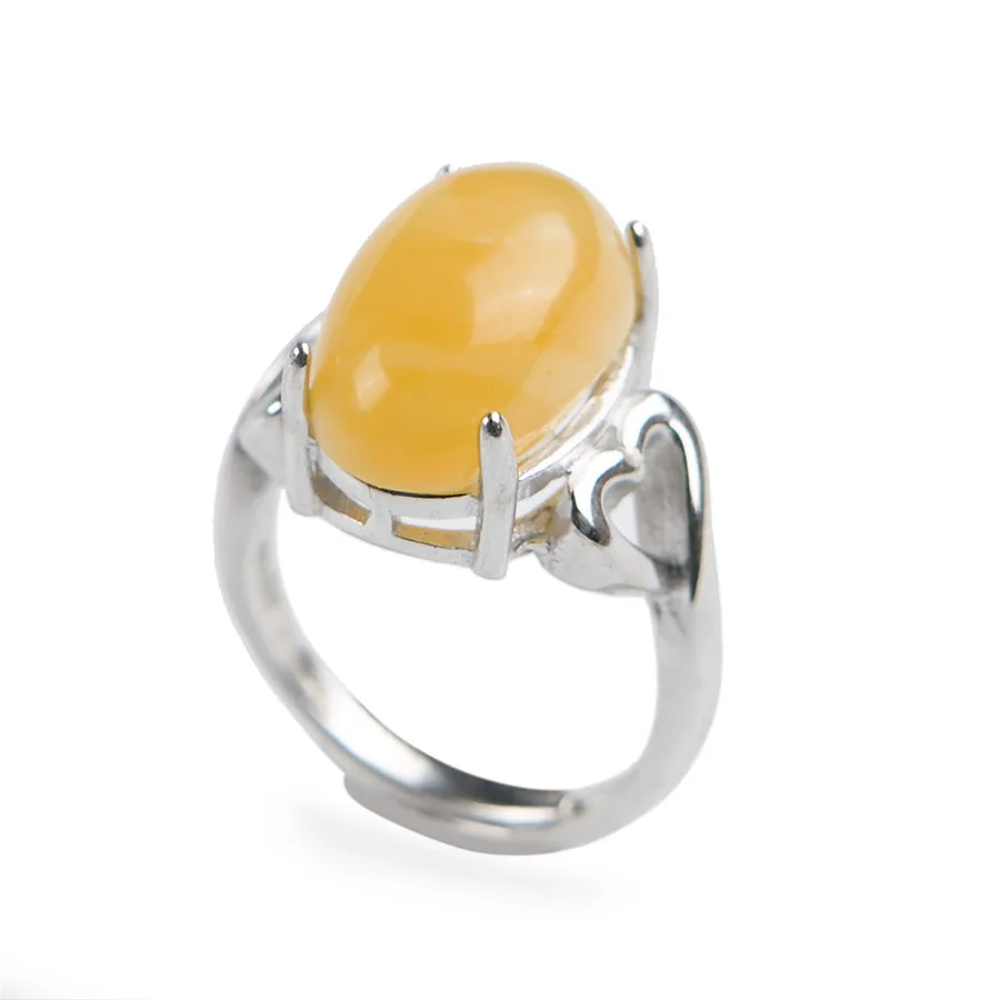 Genuine Natural Yellow Transparent  Rare Round Stone Bead Fashion Lady Stering Sliver Party Adjustable Size Ring 15*10*12MM