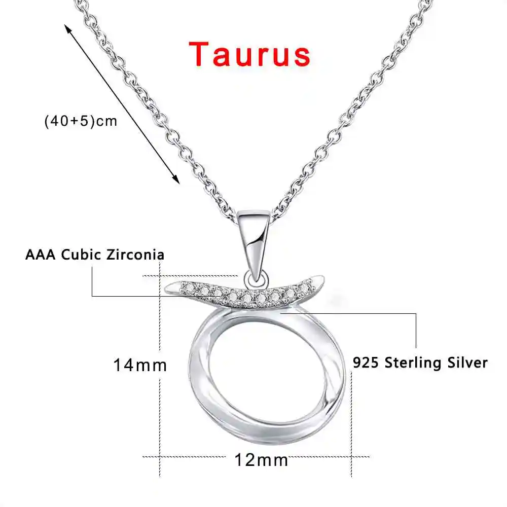 Taurus ZEMO, настоящее 925 пробы, серебряное ожерелье с 12 созвездиями, колье с кристаллами, знак зодиака, ожерелье для женщин, ожерелье с астрологией - Окраска металла: Taurus