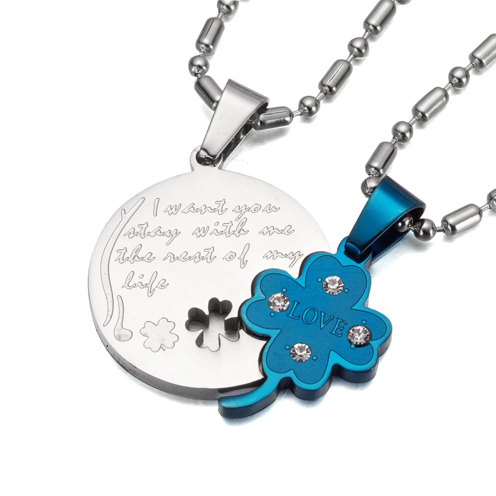 Двухцветное ожерелье с кулоном в виде сердца четырехлистного клевера для мужчин
