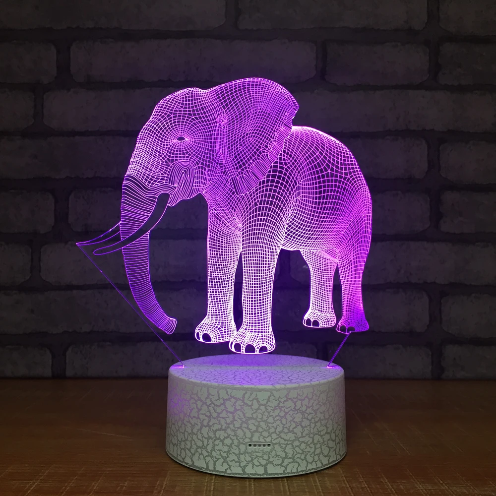 Ночник elephant3D креативная иллюзия 3d Светодиодная лампа 7 цветов настольная для