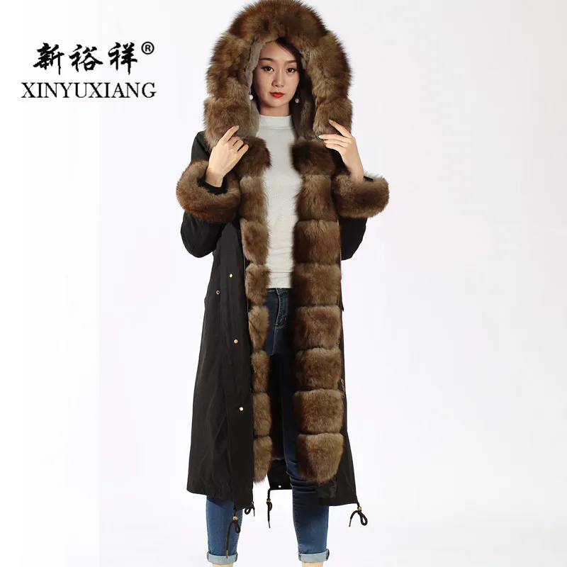 XINYUXIANG женские парки из натурального Лисьего меха длинная Черная куртка с