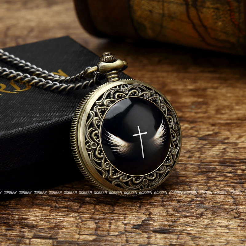 Мужские и женские кварцевые часы Gorben винтажные карманные с крыльями ангела