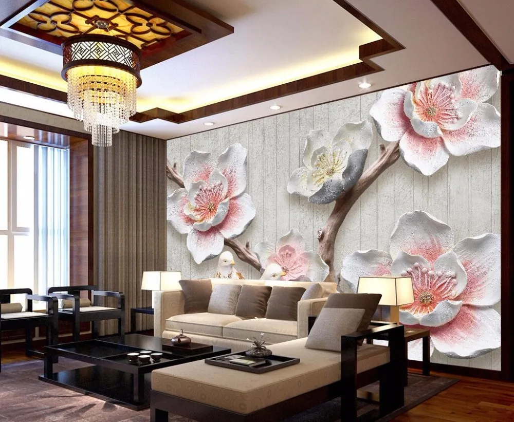 Beibehang Custom Wallpaper Home Decorative Frescoes Chinese Reliefs Plum Blossoms Retro Elegant 3D TV Walls mural 3d wallpaper |