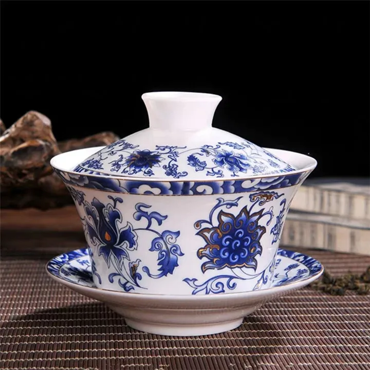 Цзиндэчжэнь синий и белый фарфор 300 мл китайский Sancai GaiWan керамическая чайная супница чайная чашка и блюдце набор