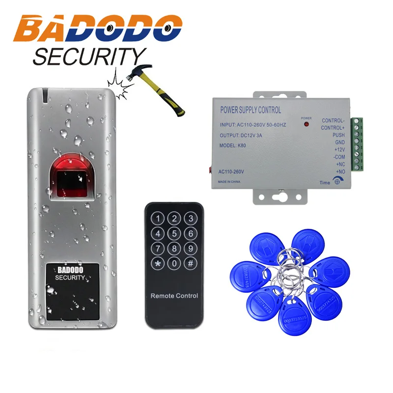 

12V 3A power adapter 10 tags waterproof Biometric Fingerprint RFID reader 125KHZ EM IC 13.56mhz Door lock Access Control System