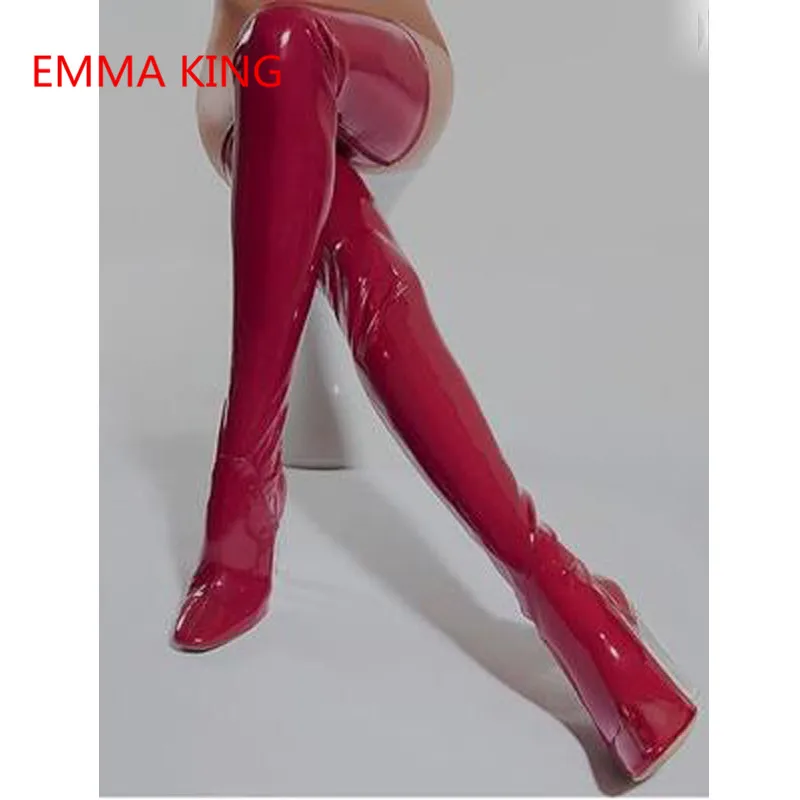 Emma king/женские ботфорты из искусственной кожи; обувь с острым носком на прозрачном толстом высоком каблуке; женские ботфорты