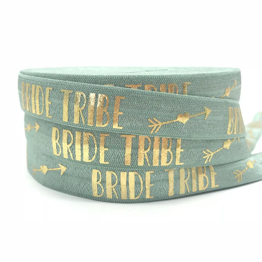

10Y Gold Foil Bride Tribe Print Fold Over Elastic FOE Ribbon For DIY Handmade Materials Headwear Accessory Wholesale