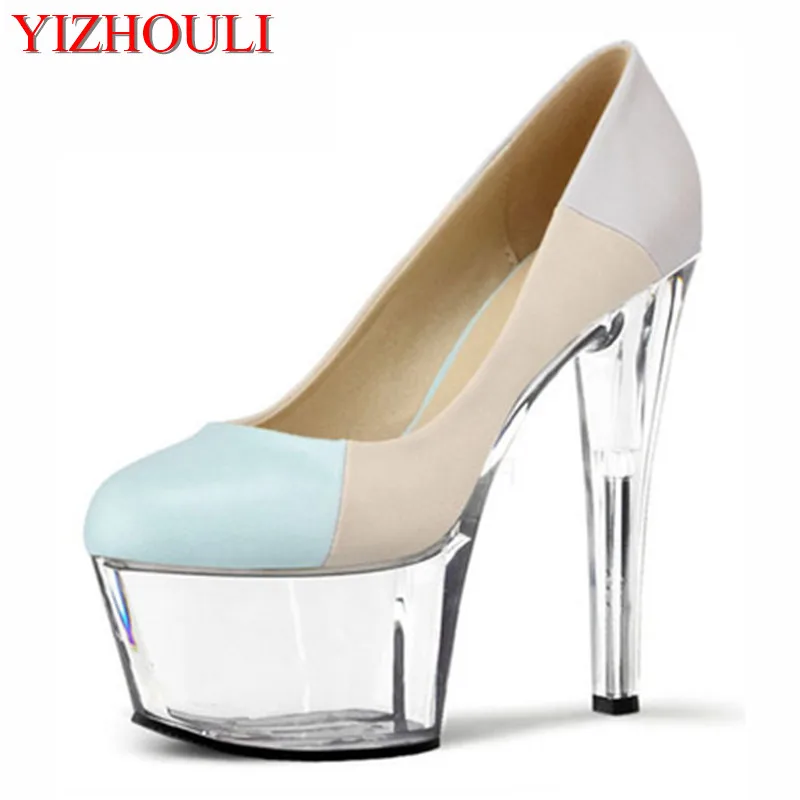 new European and American sexy stiletto stiletto 17CM platform shoes, transparent and fashionable Dance Shoes