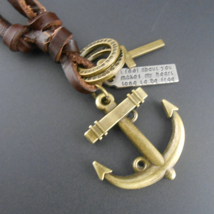 Anchor necklaces fashion new arrival punk trendy unique handmade alloy anchor pendants men leather for women | Украшения и