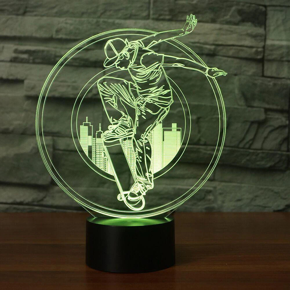 

Skateboarding 3D LED Night Light Acrylic 7 Color Bedside Table Lamp For Home Decor Bluetooth Speaker Base