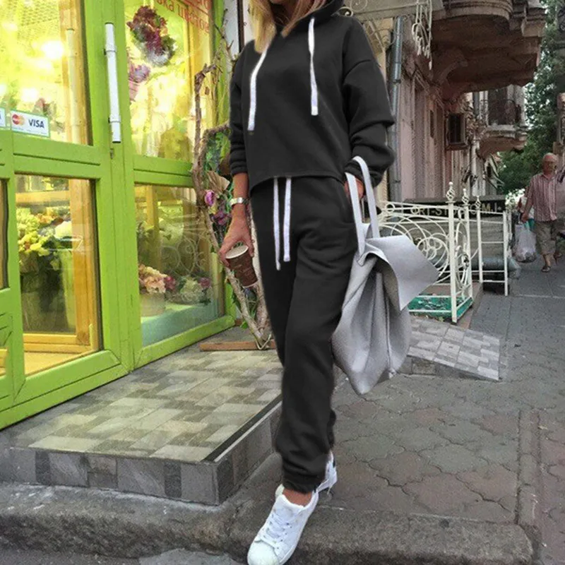 Женские спортивные костюмы, сексуальный спортивный костюм, комплект из 2 предметов, однотонная одежда с капюшоном для йоги, фитнеса, одежда для спортзала и бега