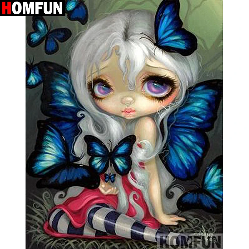 Алмазная 5D картина HOMFUN Девочка-бабочка вышивка крестиком квадратными/круглыми