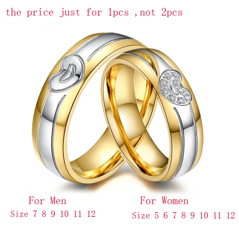 Vnox сердца Свадебные Кольца для Для женщин/Для мужчин золото-цвет Нержавеющая