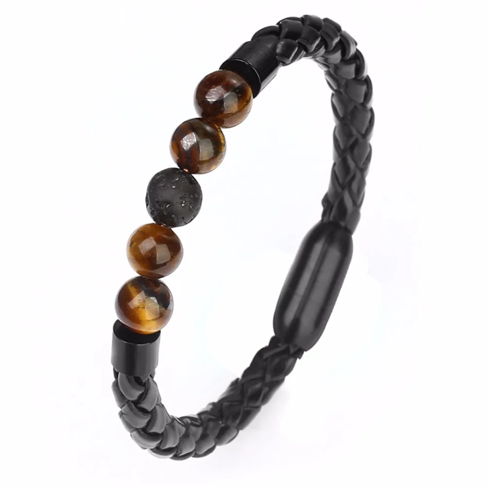 Новый модный трендовый очаровательный мужской кожаный браслет из нержавеющей