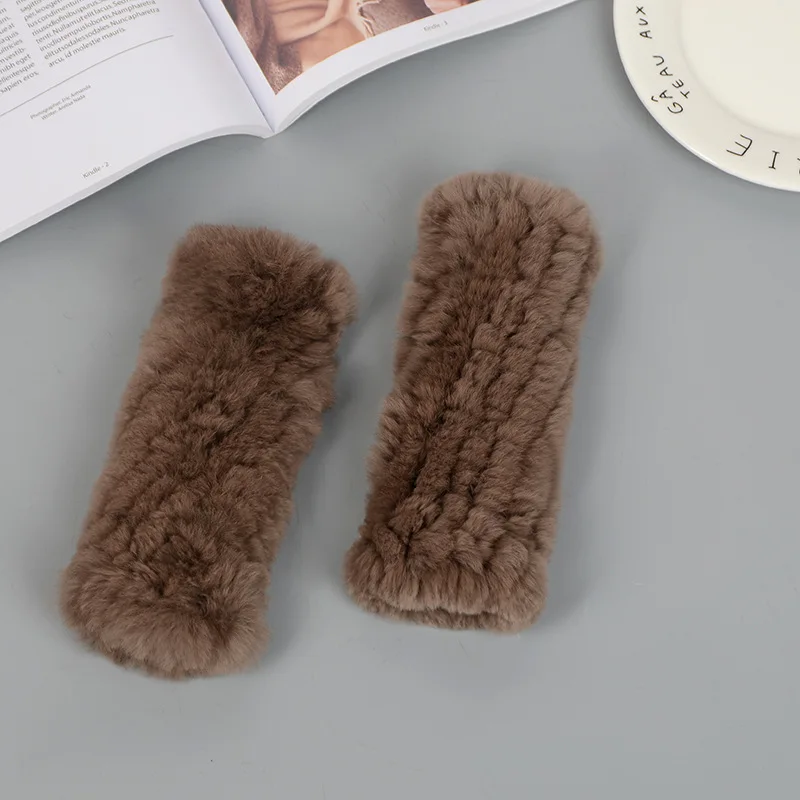 100% женские перчатки из натурального меха зимние теплые вязаные кроличьего