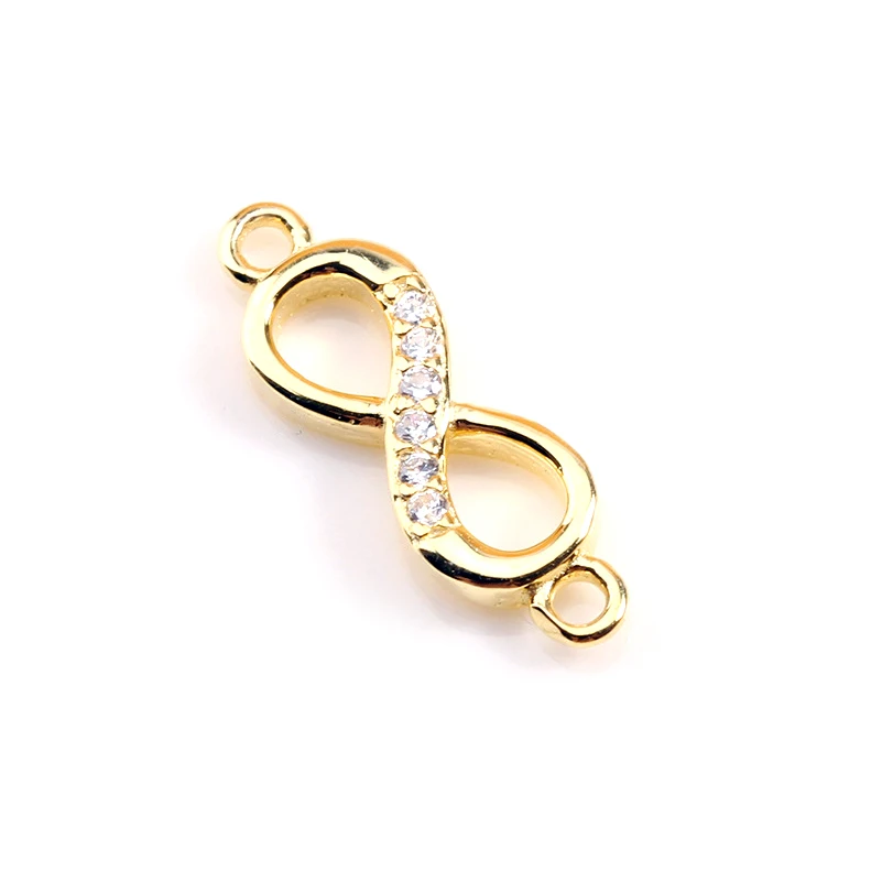 Gold Покрытые серебром 925 пробы Love Infinity коннекторы с кристаллами для изготовления ювелирных изделий, браслетов, ювелирных изделий, аксессуаров DIY 17x5 мм - Цвет: Gold