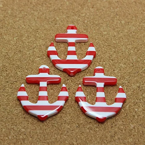 red 10pcs 10 шт. 33*28 мм в полоску Якорь Морской матросский каучуковый кабошон с плоским основанием для DIY украшения/ремесла - Цвет: red 10pcs