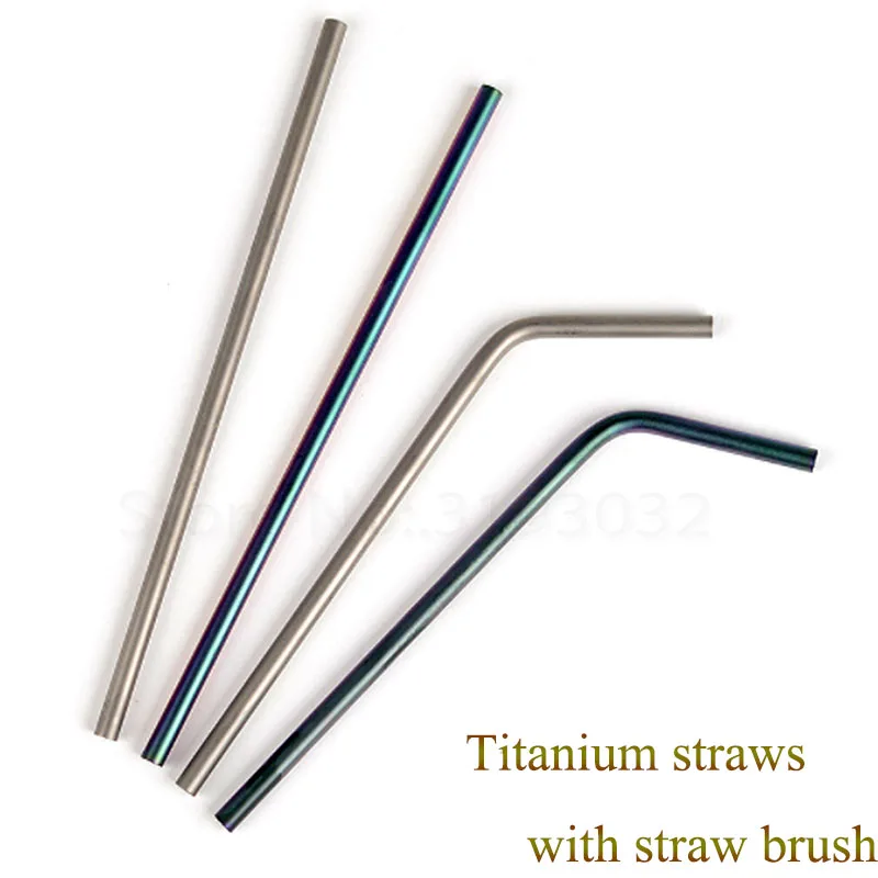 Титан Соломки с чистящая щетка Aolly соломинка изгибом Кухня Открытый Кемпинг