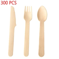 300pcsset disposable cutlery wooden cutlery set picnic cutlerywedding disposable wooden party cutlery