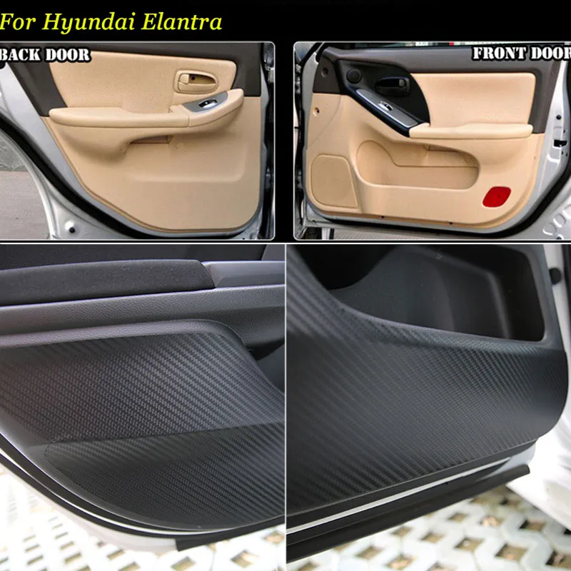 4pcs New Interior Carbon Fiber Doors Side Edge Anti-kick Protection Pad Sticker For Hyundai Elantra