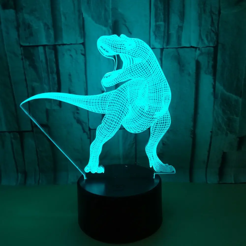 Светодиодный ночсветильник с динозавром 3D иллюзия 7 цветов сенсорная база USB