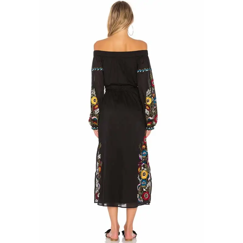 BOHOFREE 2018 греческое женское платье с вырезом лодочкой и цветочной вышивкой