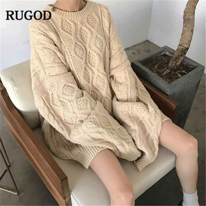 RUGOD Fashion Oversized Woman Pullovers Solid Knitted Loose O-Neck Women Sweater Thick Winter Clothes Jersey Mujer Invierno 2020 | Женская