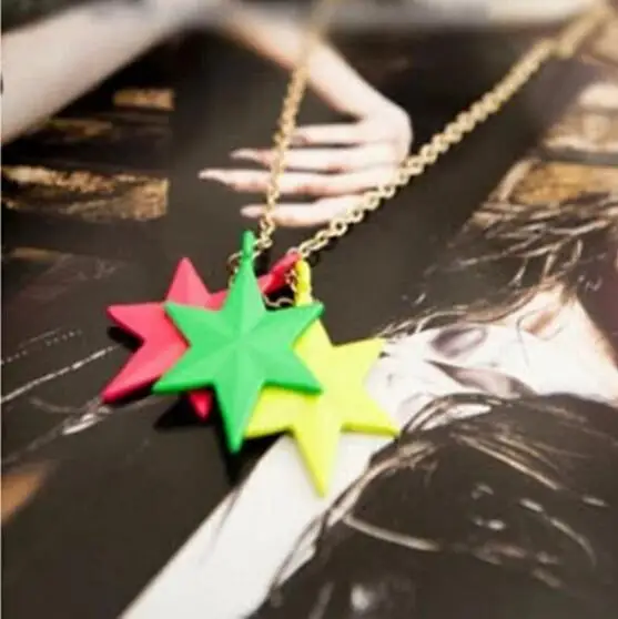 Женское трехцветное ожерелье с кулоном в виде трех звездочек свитер цепочкой