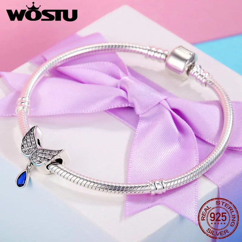 WOSTU хит продаж Настоящее серебро 925 пробы крылья ангела кулон с перьями шарм
