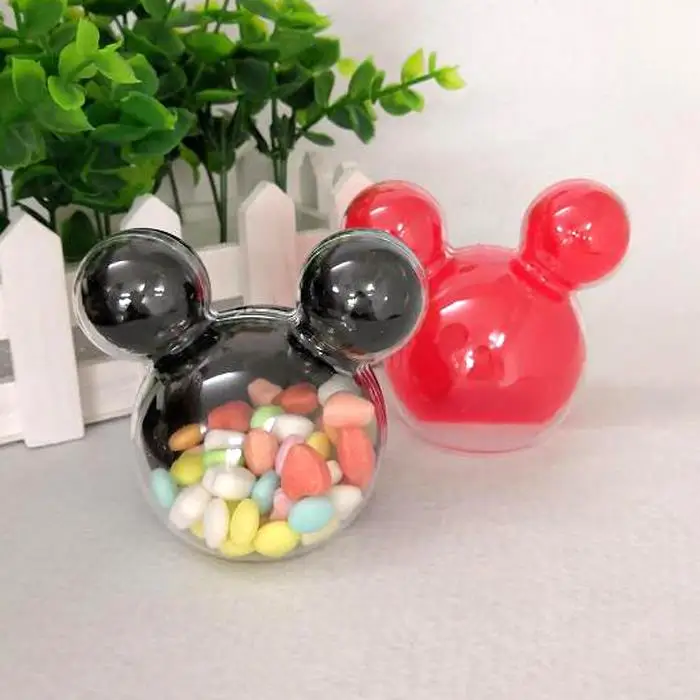 Clear Red And Black 10 шт/20 шт разноцветная пластиковая коробка для конфет с Микки Маусом, коробка для свадебных подарков, для детского дня рождения, рождественской вечеринки - Цвет: Clear Red And Black