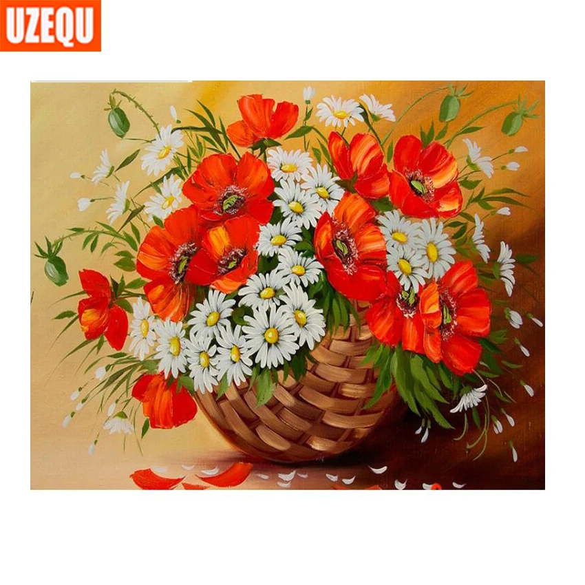 UzeQu 5D DIY Алмазная картина вышивка крестиком Цветочная корзина 3D полный квадратный