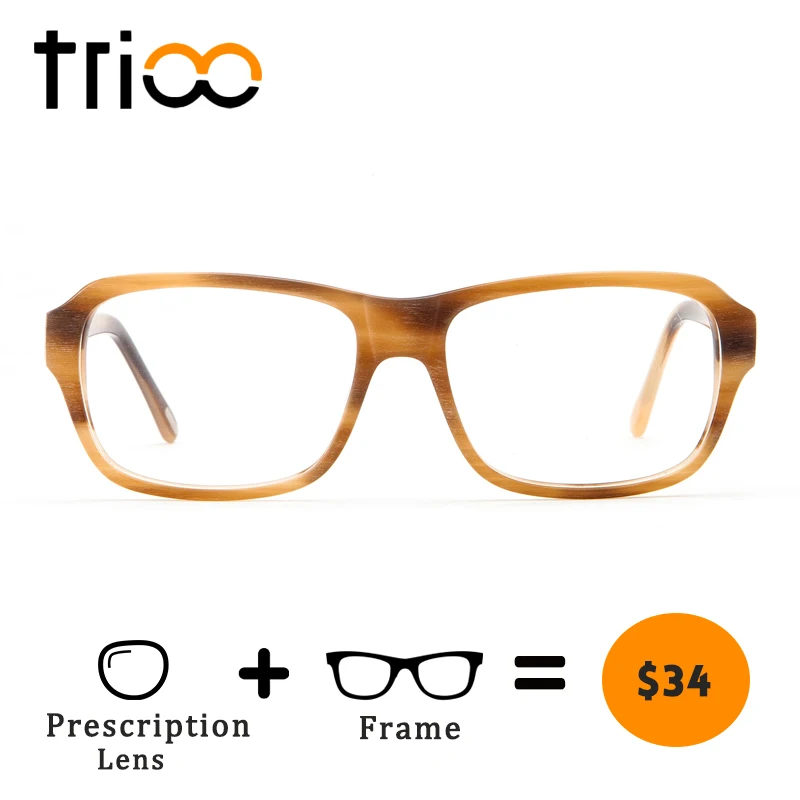 

TRIOO Wooden Prescription Glasses Men Quality Acetate Square Minus Eyeglasse Male Fashion Design Spectacles For Myopia Reading