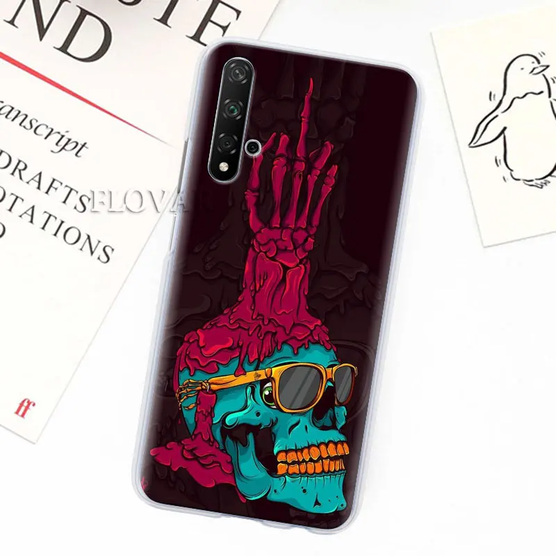 Чехол для телефона чехол для Honor 20 Pro 9 10 Lite 8X 8A 8C 8S 7A фотоаппаратов моментальной печати 7S Y7 Y9 V20 на голову с декоративным цветком Череп Леди защитная обложка с рисованным изображением Жесткие ПК-Чехлы
