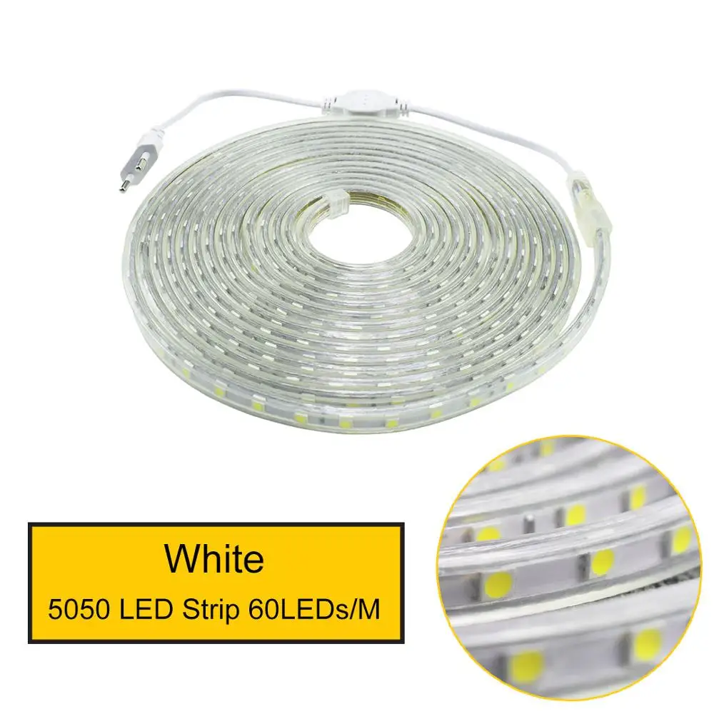 White Светодиодная лента 220 В IP67 водонепроницаемая гибкая лента 5050 RGB SMD Диодная лента светодиодный контроллер ИК пульт дистанционного управления 60 Светодиодный s/M светильник JQ - Испускаемый цвет: White