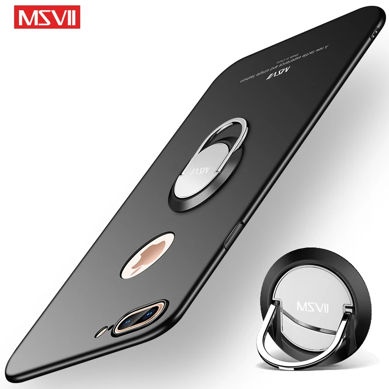 MSVII чехлы для Apple iPhone 7 8 Plus чехол покрытие кольцо на палец кожа металлический