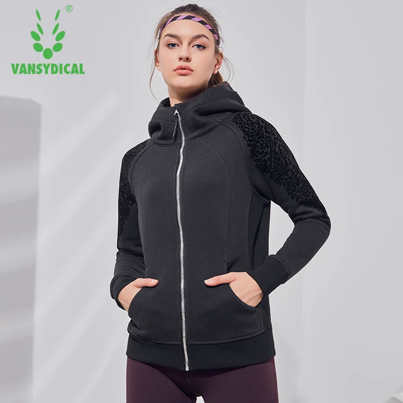 Vansydical, зимние спортивные толстовки, женские куртки с принтом для бега, йоги, фитнеса, тренировок, спортивная одежда, топы, верхняя одежда на молнии