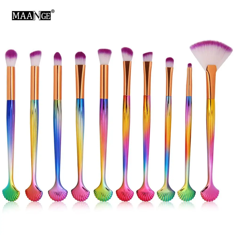 10pcs-shell-O Pro 6-10 шт. набор кистей для макияжа в виде русалки, косметический инструмент для красоты, пудра, Тональная основа, тени для век, консилер для губ, наборы кистей для макияжа - Handle Color: 10pcs-shell-O