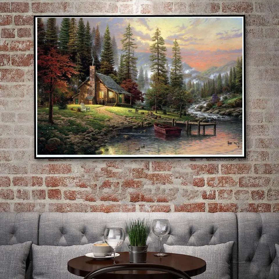 FOOCAME Thomas Kinkade горы природа пейзаж живопись плакат искусство печать украшение из шелка настенные картины для гостиной домашний декор