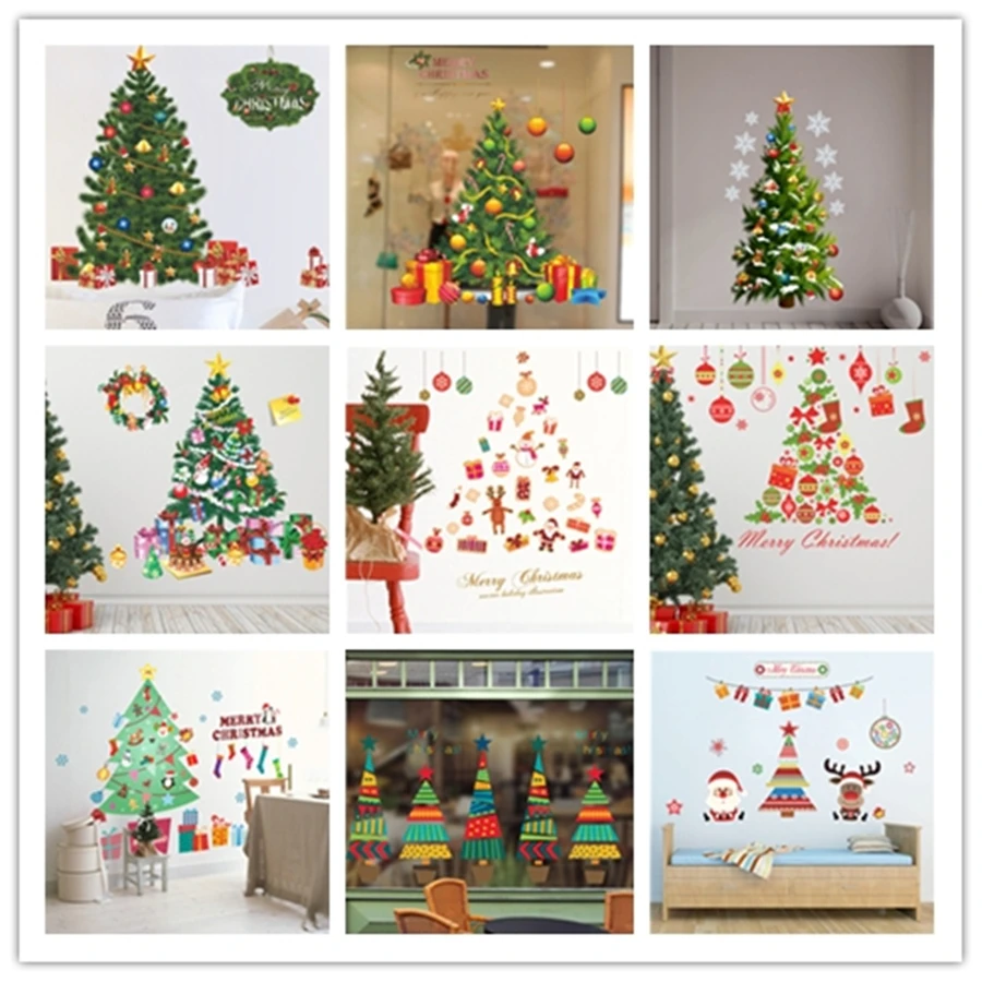 9 разных виниловых наклеек на стену в виде рождественской елки из ПВХ домашний
