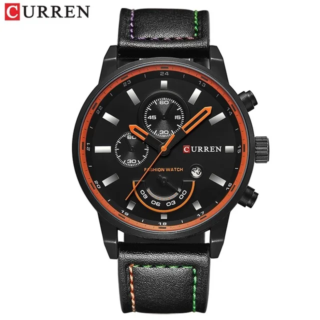 black Мужские кварцевые часы Curren, мужские часы от ведущего бренда, роскошные кожаные мужские часы, модные повседневные спортивные часы, мужские наручные часы 8217 - Цвет: black