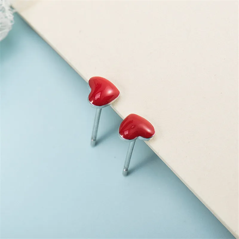 Женские серьги гвоздики из серебра 100% пробы с Красной глазурью|Серьги-гвоздики| |