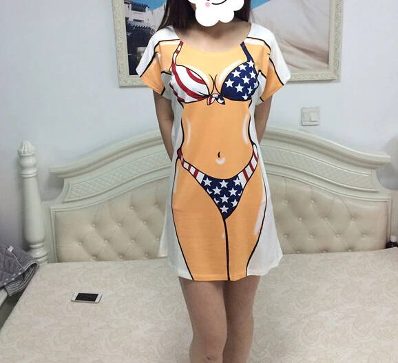 2015 крутая Повседневная забавная длинная футболка бикини для мужчин и женщин с