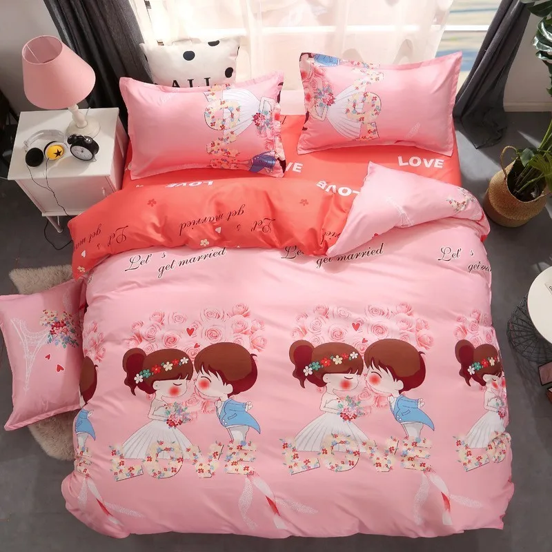 Милый рисунок панды Синий пододеяльник 3/4 шт. Комплект постельного белья для