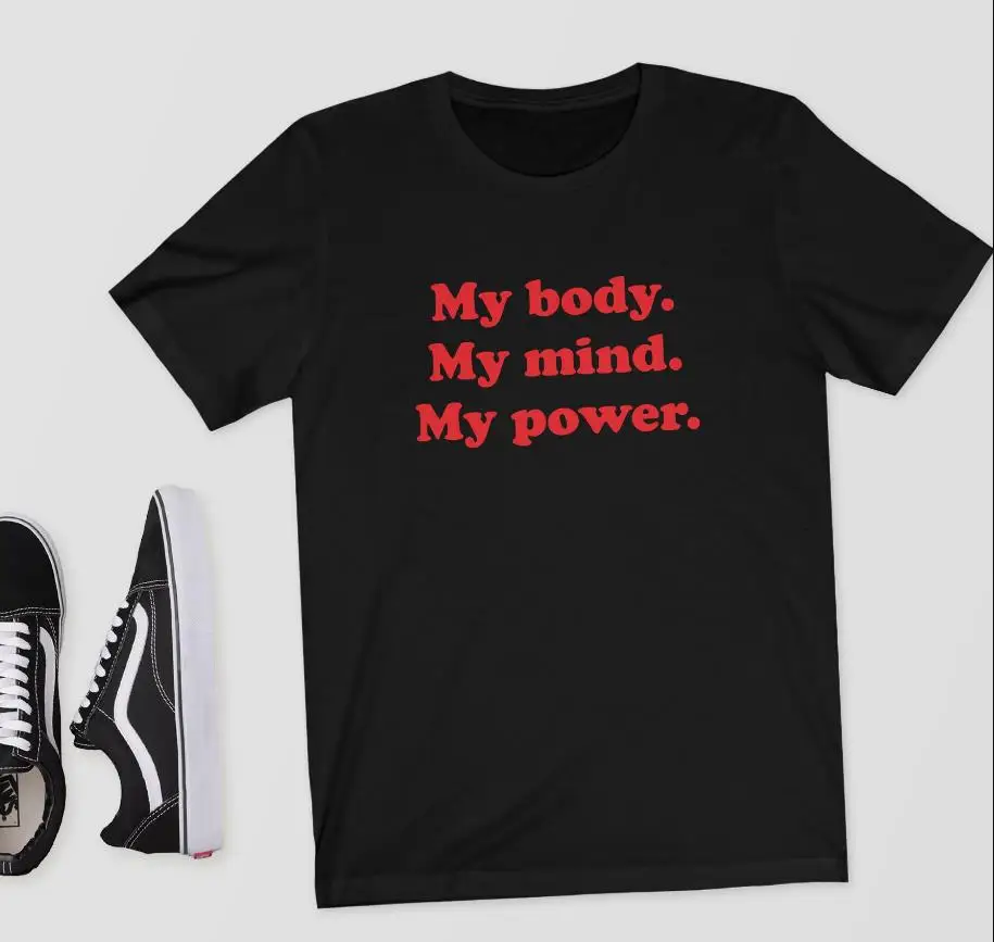 Женская футболка My Body Mind Power с принтом красных букв хлопковая Повседневная