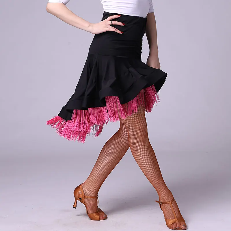 

Women Fringe Latin Dance Skirt Rose/Black/White Salsa/Rumba/Samba/Tango Dress For Dancing Practice/Performamnce Dancewear