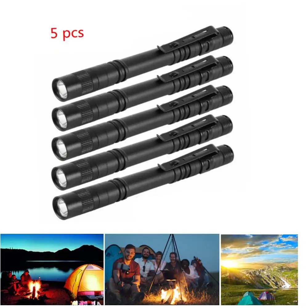 

HobbyLane 5Pcs Mini Waterproof Aluminium Alloy Pen Shape Flashlight with Clip